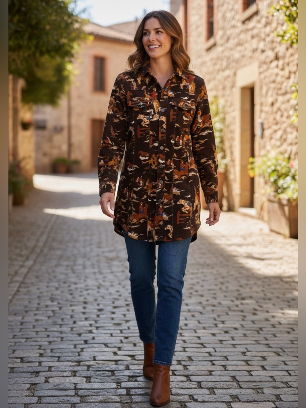 NWT- Reba Brown Western Print Mini Dress Equestrian, cowboy print size 2, 4 XS